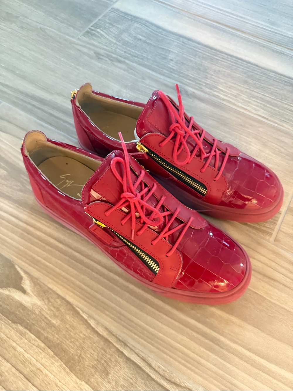 Giuseppe Zanotti Frankie Red Croc-Effect Sneakers